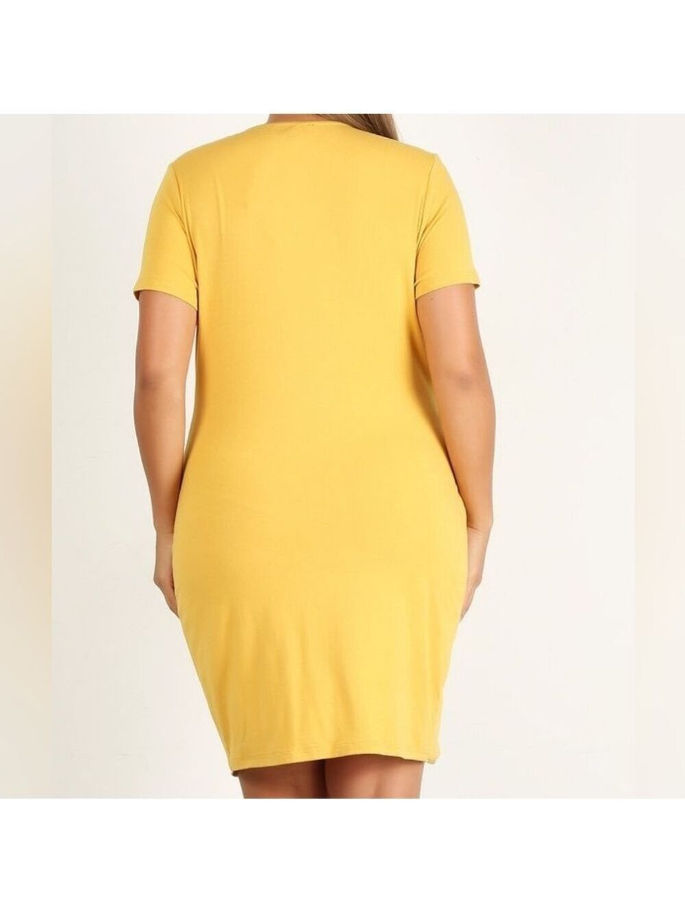 Bodycon Mustard Asymmetrical Zipper Dress Plus Sizes - Picture 2 of 6